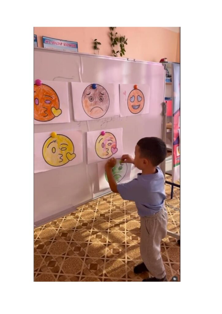 «Эмоция қалашығы» ойыны
Мақсаты: Балалардың негізгі эмоция түрлерін (қуаныш, реніш, қорқыныш, таңғалу, ашу, тыныштық) танып, бір-бірінен ажырата білуін, өз сезімін дұрыс білдіруін және эмоциясын басқару дағдыларын дамыту.